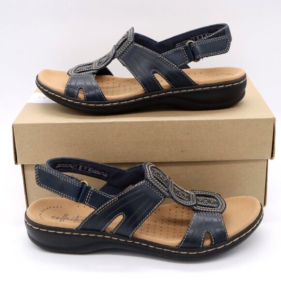 Shoes - Clarks Leisa Vine Sandals Size 6.5 Navy Blue Slingback Comfort